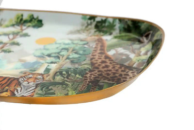 Rectangle Shaped Jungle Safari Print Metal Platter with Wooden Dip Bowl - Dining & Kitchen - 6