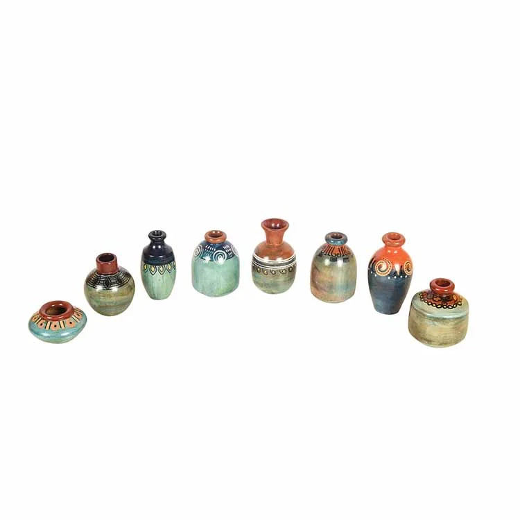 Myriad Hues Terracotta Miniature Decor Vases - Set of 8 - Decor & Living - 2