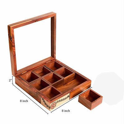 Jewellery Box Handcrafted 9 Slots Madhubani Wooden - Storage & Utilities - 5