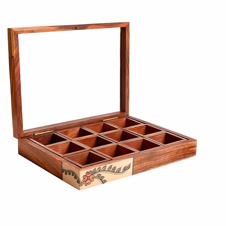 Jewellery Box Handcrafted 12 Slots Madhubani Wooden - Storage & Utilities - 3