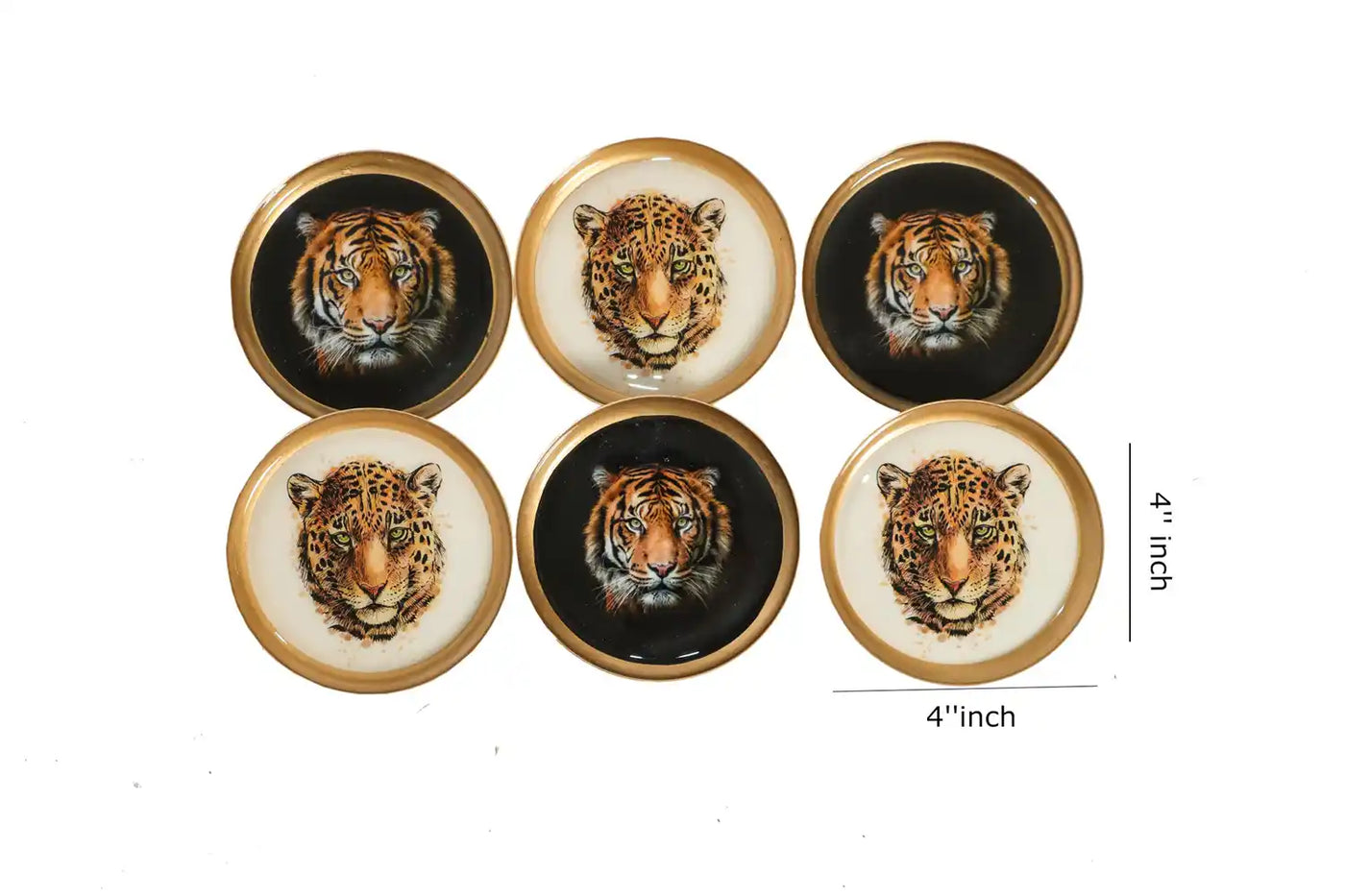 Round Aesthetic Tiger Print Coaster - Set of 6 - Dining & Kitchen - 4