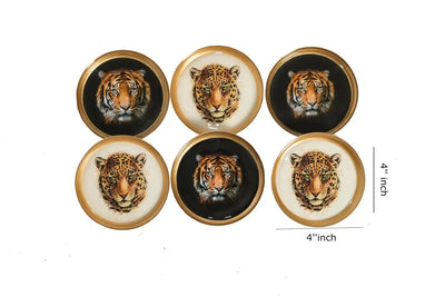 Round Aesthetic Tiger Print Coaster - Set of 6 - Dining & Kitchen - 4