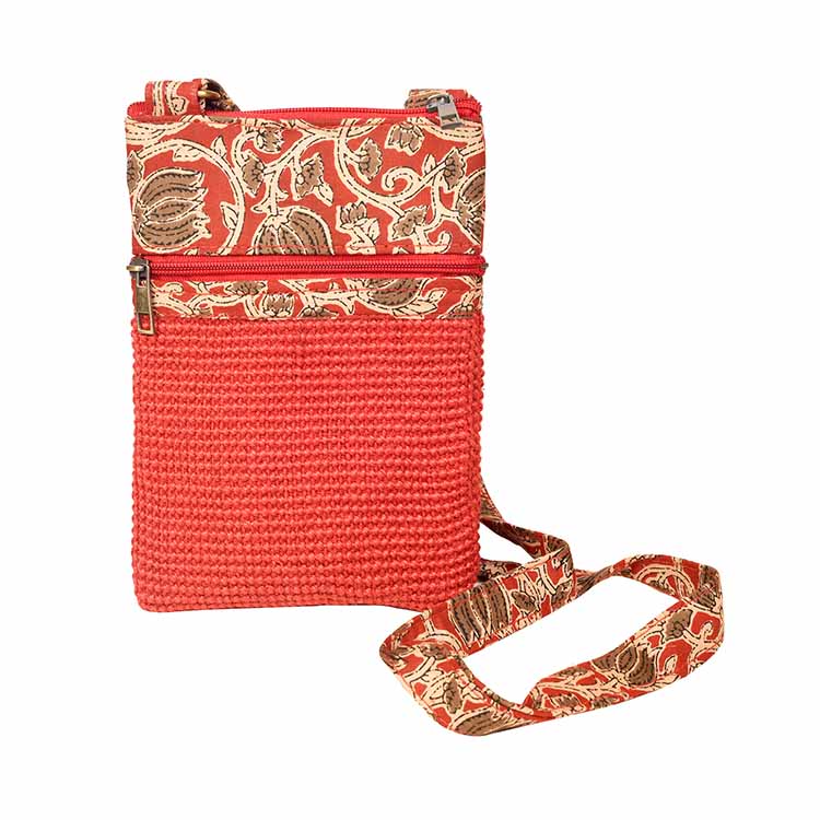 Kalamkari Red Sling Bag in Structured Jute Fabric - Fashion & Lifestyle - 3