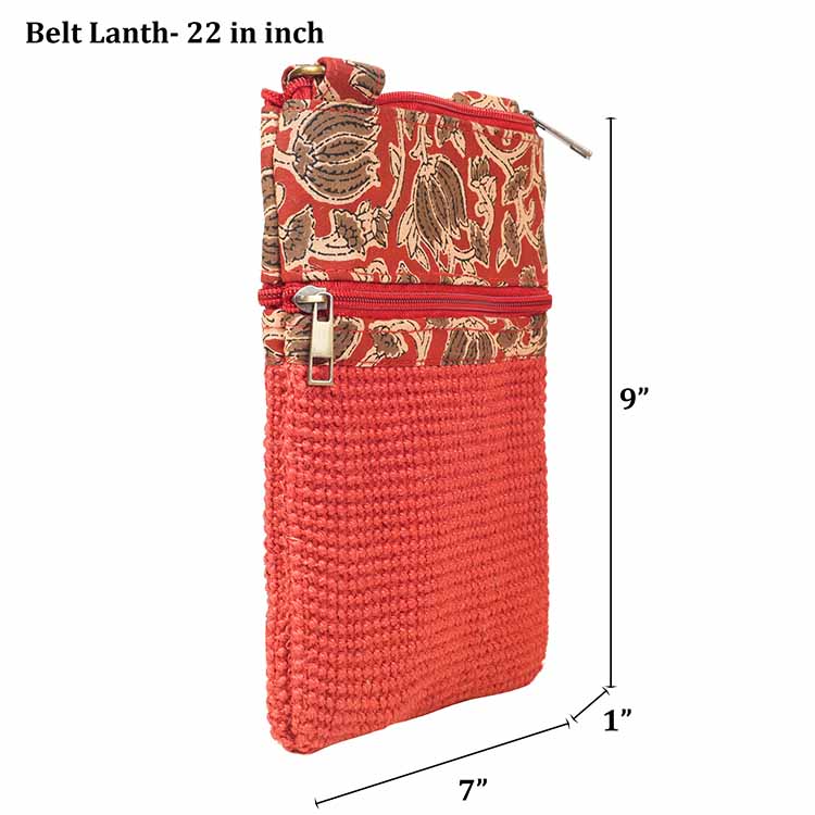 Kalamkari Red Sling Bag in Structured Jute Fabric - Fashion & Lifestyle - 5