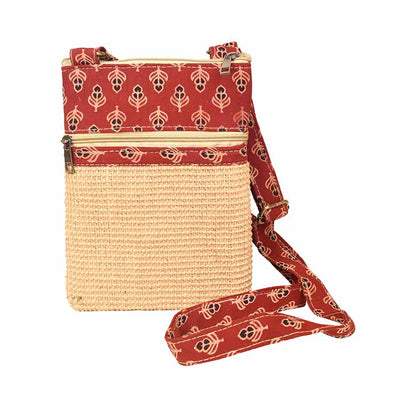 Kalamkari Tan Sling Bag in Structured Jute Fabric - Fashion & Lifestyle - 1