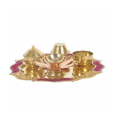 Purple & Gold Brass Pooja Thali