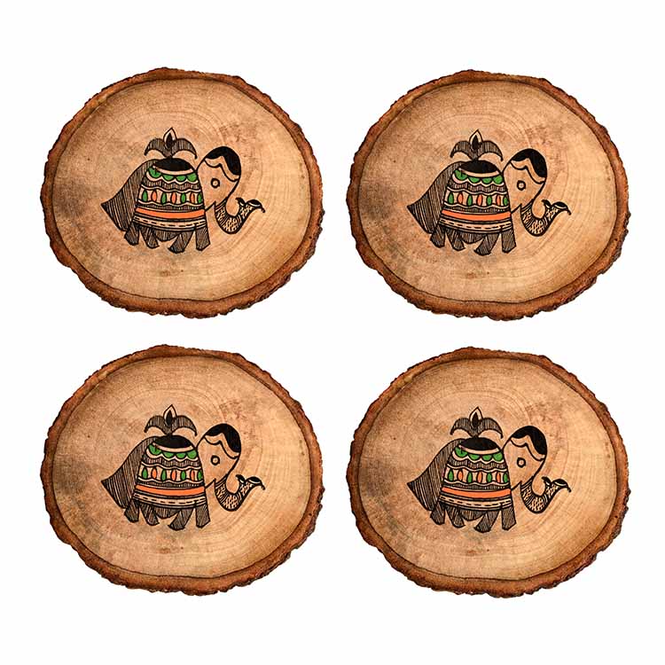 Coaster Round Wooden Handcrafted with Tribal Art - Set of 4 (4x4") - Dining & Kitchen - 3