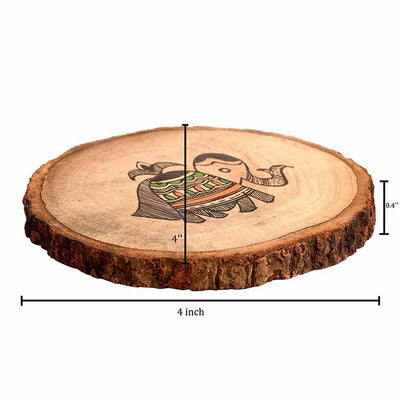 Coaster Round Wooden Handcrafted with Tribal Art - Set of 4 (4x4") - Dining & Kitchen - 4