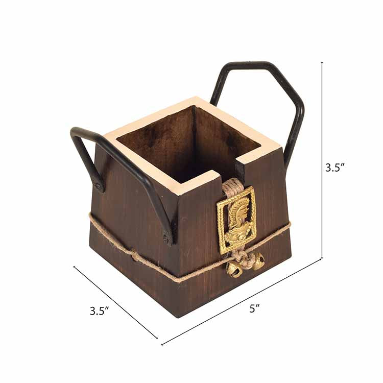 Handcrafted Wooden Cutlery Storage Box (3.5x5x3.5") - Dining & Kitchen - 5