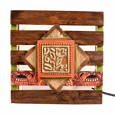 Wall Lamp Handcrafted in Wood with Tribal Motifs (8x2.5x8") - Decor & Living - 3