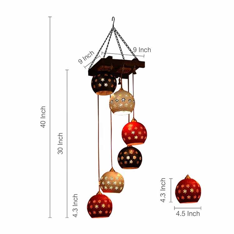 Star-6A Chandelier with Dome Shaped Metal Hanging Lamps (6 Shades) - Decor & Living - 3