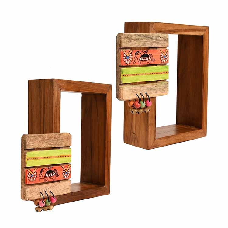 Wall Decor Square Coaster Handcrafted Wooden Shelves - Set of 2 (9x2.7x8") - Storage & Utilities - 2