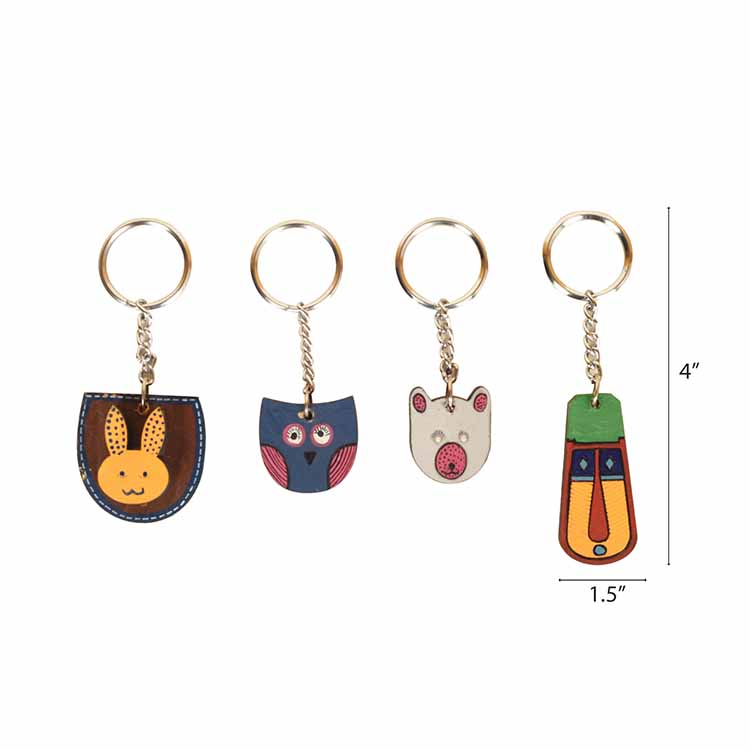 Quirky Animals Handcrafted Key Chains -Set of 4 (1.2x0.2x4") - Wall Decor - 2