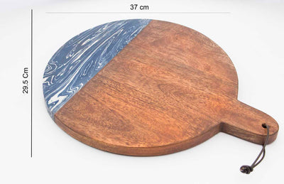 Round Cheese Board of Mango Wood & Blue Composite Stone - Dining & Kitchen - 4