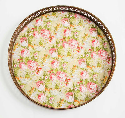 Vintage Green Floral Print Round Tray (Large) - Dining & Kitchen - 2
