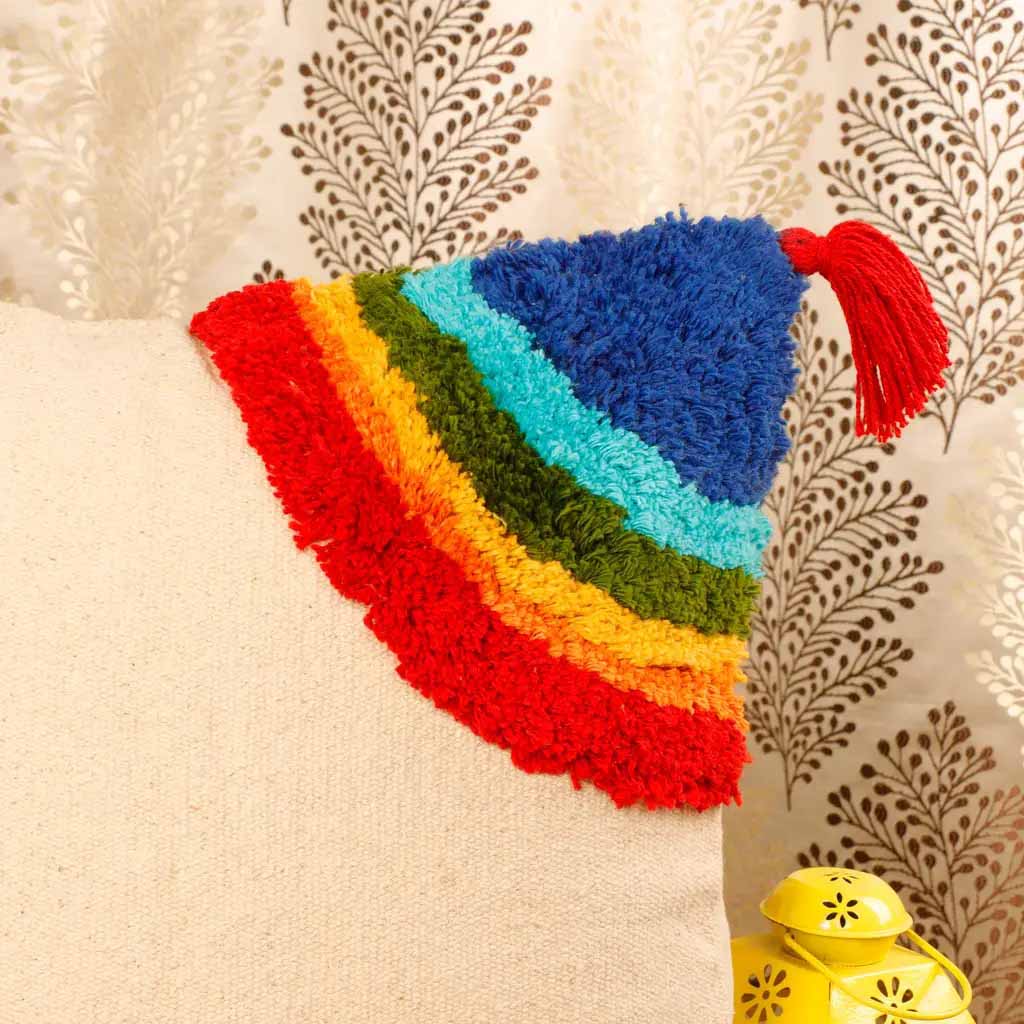 Tufted Cushion Cover Corner Curve Rainbow, Tassels - Decor & Living - 2