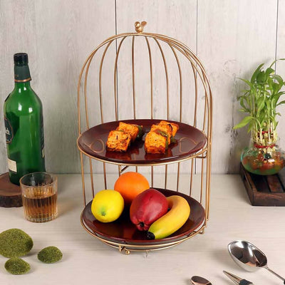 Two Layer Cage Ceramic Platter with Maroon Plates