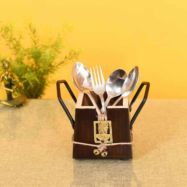 Handcrafted Wooden Cutlery Storage Box (3.5x5x3.5") - Dining & Kitchen - 1