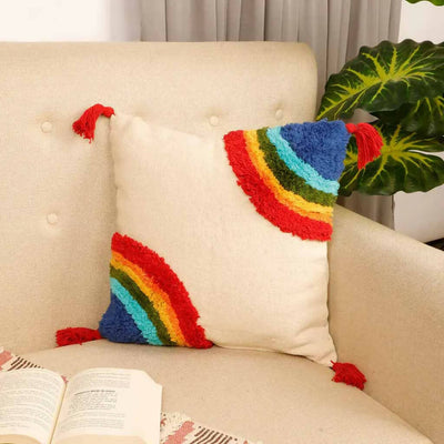 Tufted Cushion Cover Corner Curve Rainbow, Tassels - Decor & Living - 1