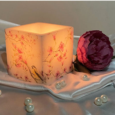 White and Pink Floral Designer Hollow Square Candle - Accessories - 2