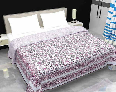 Pink Floral Double Bed Mulmul Dohar