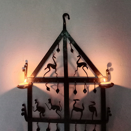 Wrought Iron Tribal Candle Holder Wall Hanging - Decor & Living - 3
