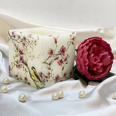 White and Pink Floral Designer Hollow Square Candle - Accessories - 1