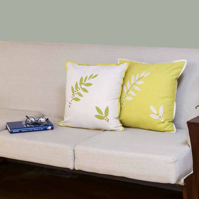 Embroided Lemon & Beige Cushion Covers - Set of 2 - Furnishing & Utilities - 1