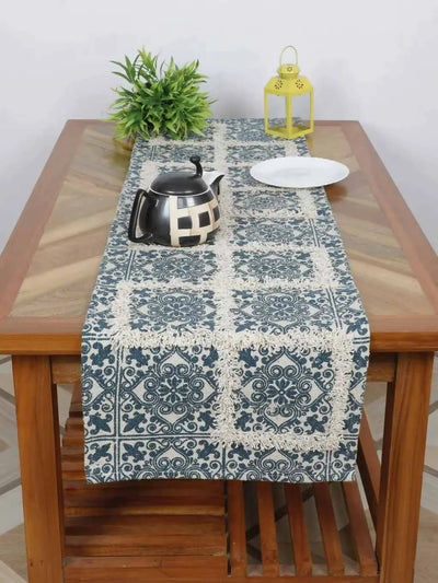 Printed Tufted Canvas Table Runner, Squares, Floral - Dining & Kitchen - 1