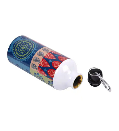 Coral Blue Foral Printed Aluminium Sipper Water Bottle 600 ml