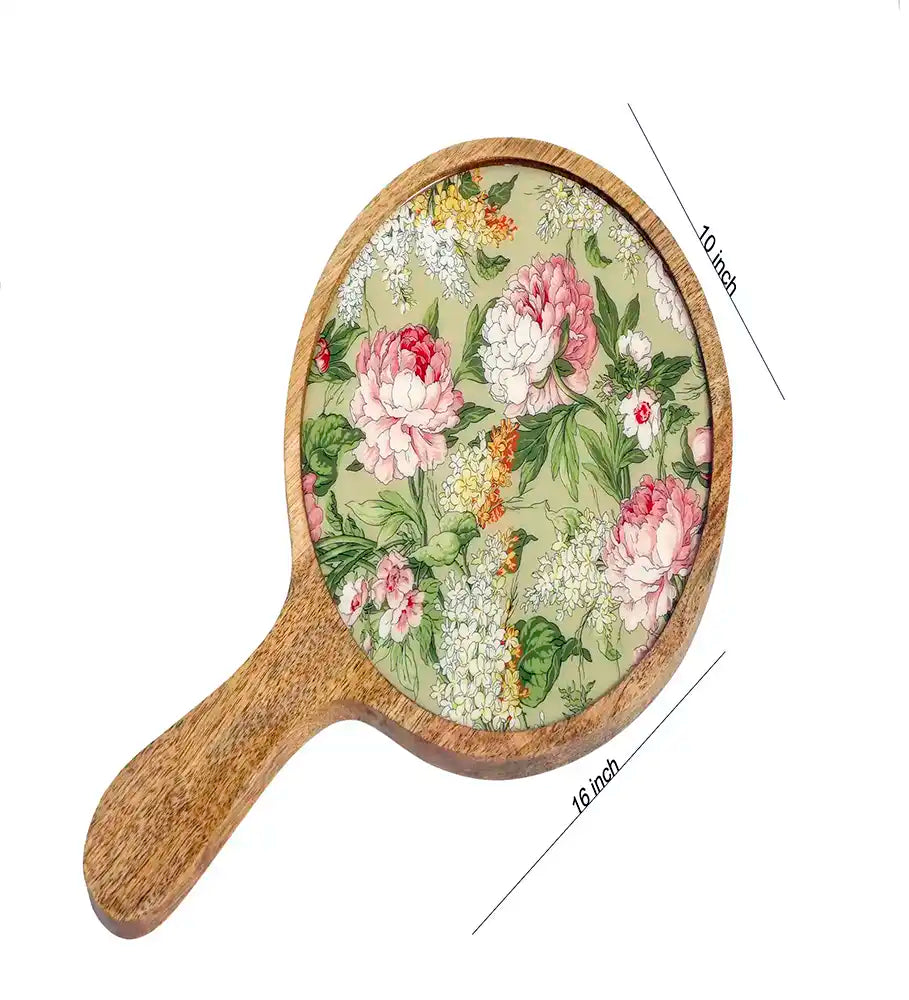 Round Green Floral Wooden Platter - Dining & Kitchen - 3