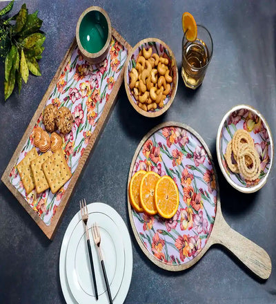 Set of 2 Purple Gladiolus Harmony Print Wooden Snack Bowl - Dining & Kitchen - 3