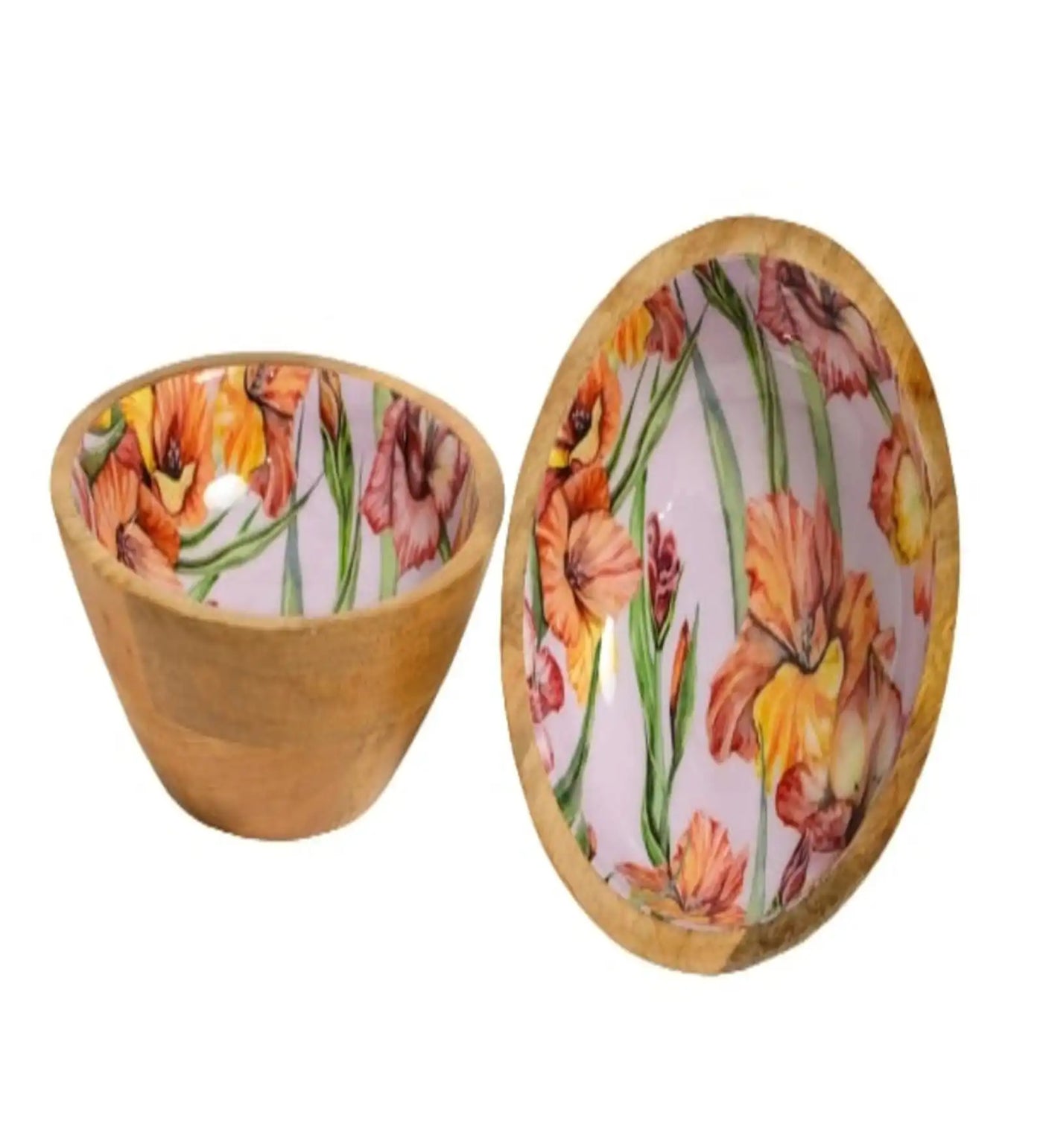 Set of 2 Purple Gladiolus Harmony Print Wooden Snack Bowl - Dining & Kitchen - 4