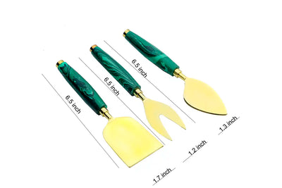 Green Stone Dust with Stainless Steel Cheese Server - Set of 3 - Dining & Kitchen - 4