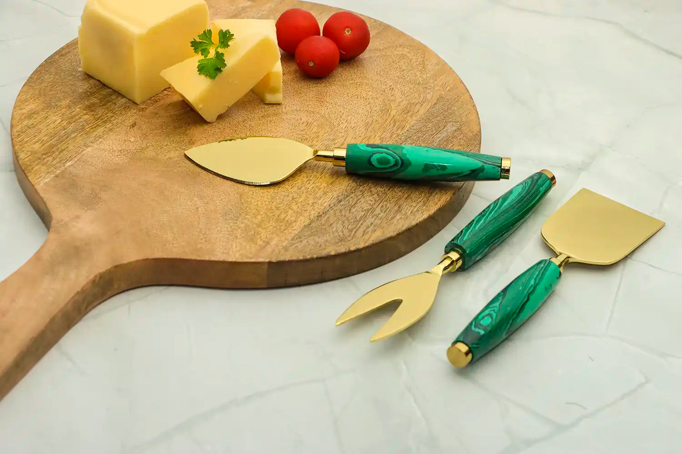 Green Stone Dust with Stainless Steel Cheese Server - Set of 3 - Dining & Kitchen - 2
