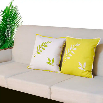Embroided Lemon & Beige Cushion Covers - Set of 2 - Furnishing & Utilities - 2