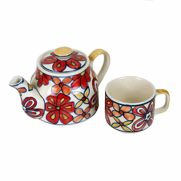 Crimson Flower Tea Kettle And Cups - Dining & Kitchen - 3