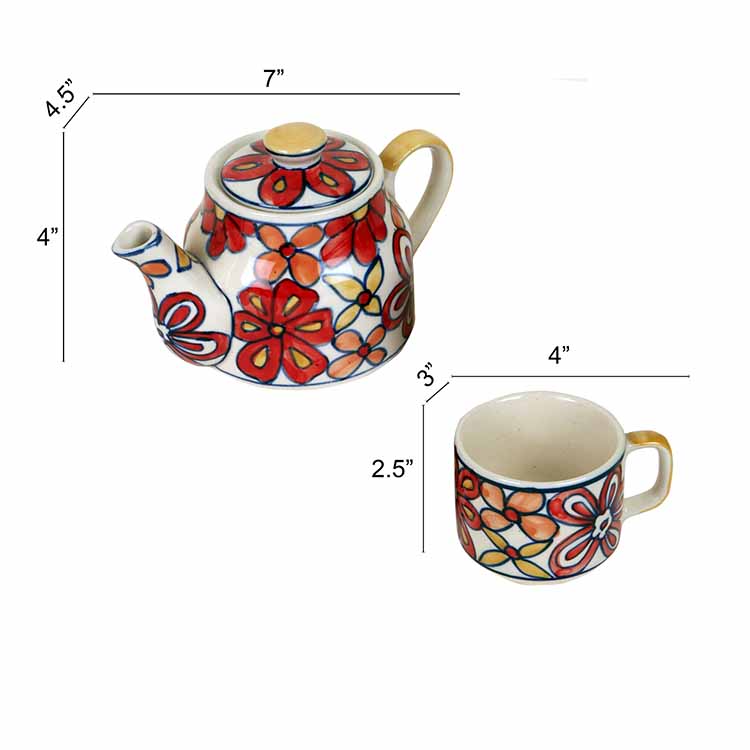 Crimson Flower Tea Kettle And Cups - Dining & Kitchen - 4