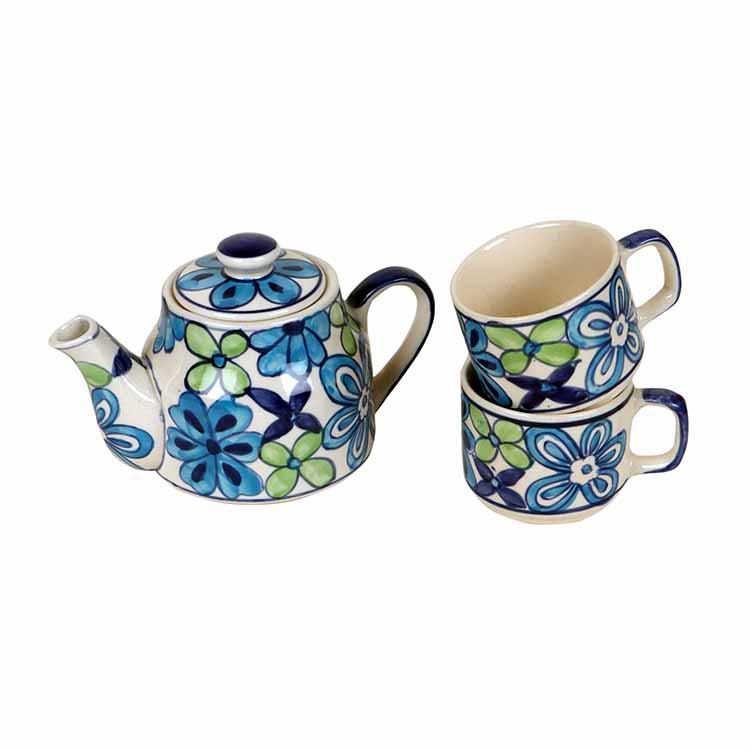 Electric Blue Flower Tea Kettle And Cups - Dining & Kitchen - 4