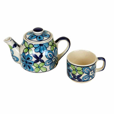 Electric Blue Flower Tea Kettle And Cups - Dining & Kitchen - 2