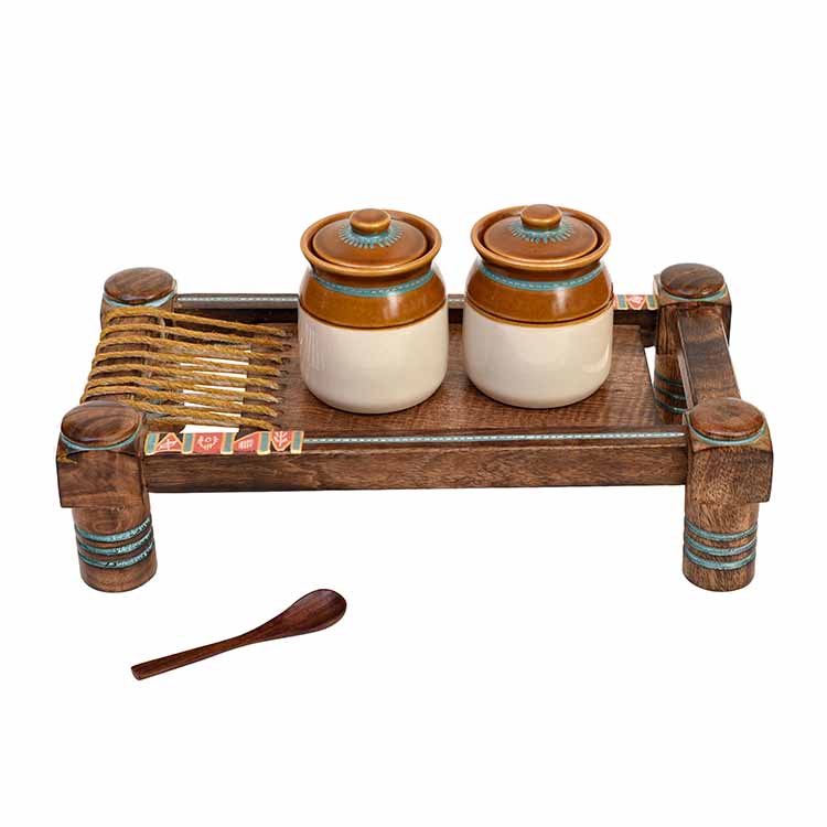 Chatore Barni Set placed on Ethnic Charpai Stand - - Set of 2 - Dining & Kitchen - 2