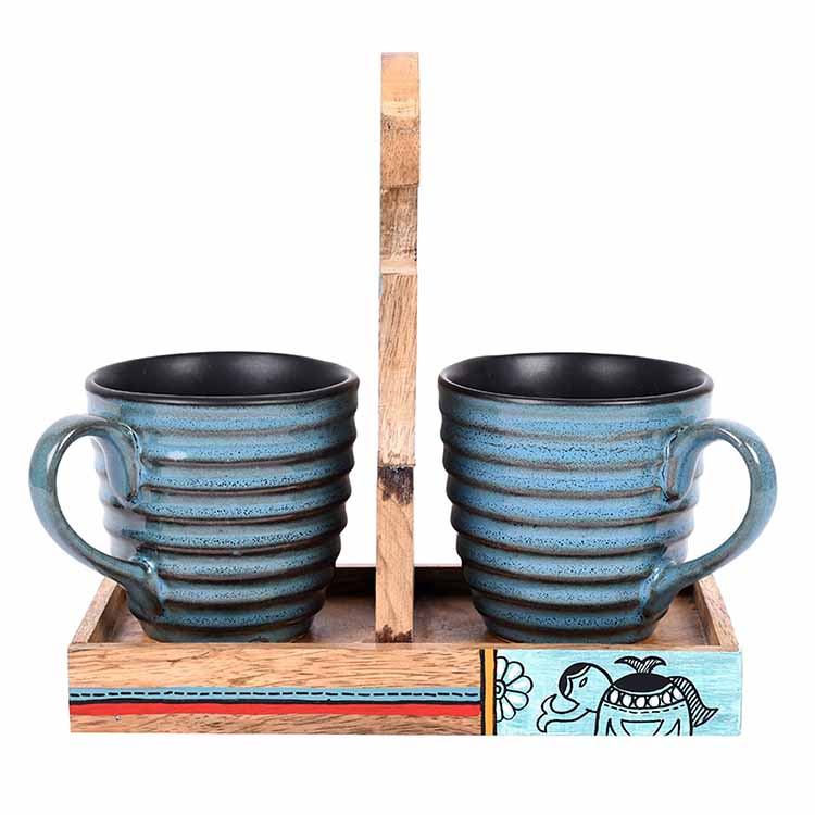 Cup Holder Handcrafted & 2 Mugs - Set of 3 - Dining & Kitchen - 2