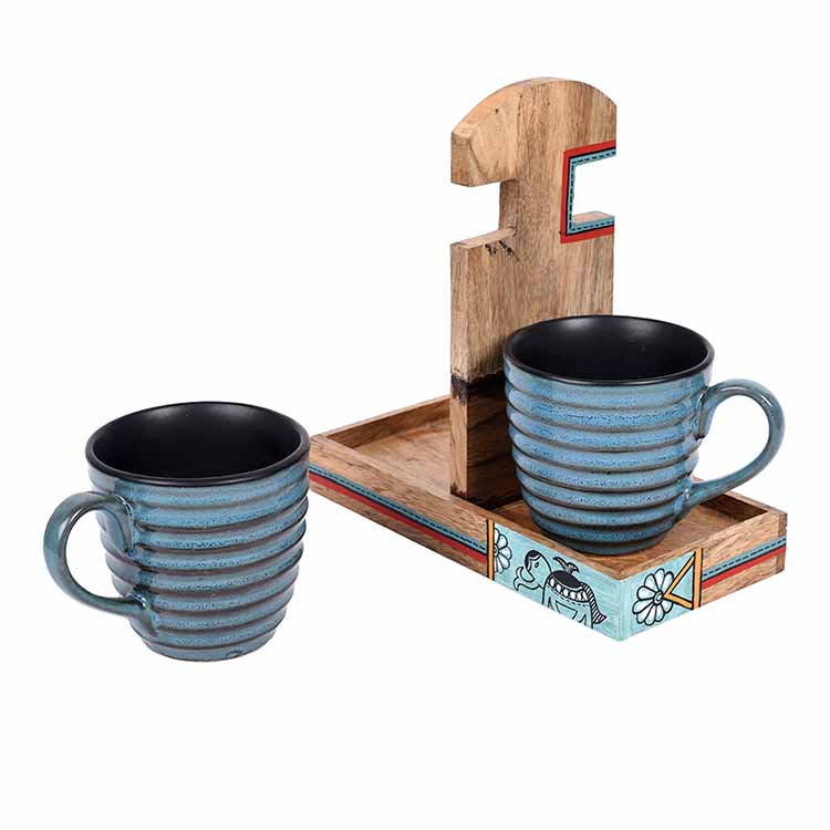 Cup Holder Handcrafted & 2 Mugs - Set of 3 - Dining & Kitchen - 3