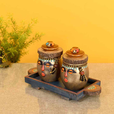 Happy Tribals Storage Jars and Handcrafted Tray - Set of 3 - Dining & Kitchen - 2
