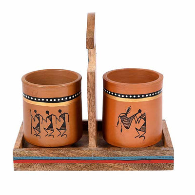 Cup Holder & 2 Earthen Mugs - Set of 3 - Dining & Kitchen - 3