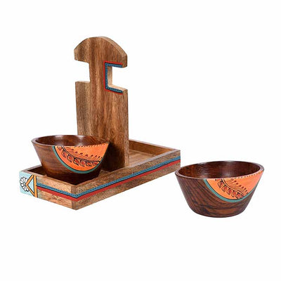 Bowl Holder & 2 Wooden Bowls - Set of 3 - Dining & Kitchen - 6
