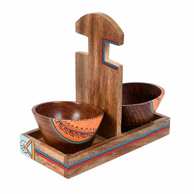 Bowl Holder & 2 Wooden Bowls - Set of 3 - Dining & Kitchen - 4