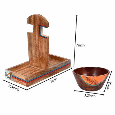 Bowl Holder & 2 Wooden Bowls - Set of 3 - Dining & Kitchen - 5