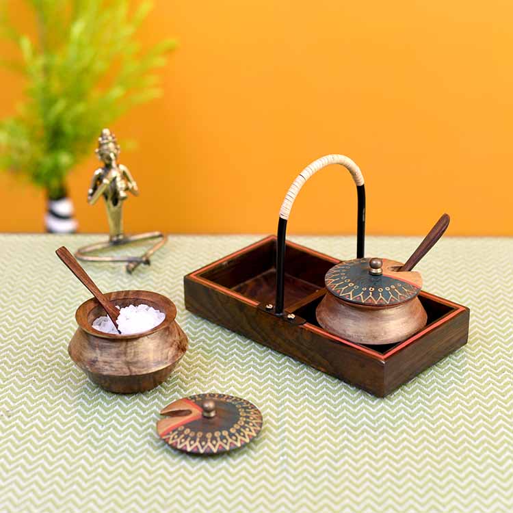 Wooden Handi Set with Stylish Metal Handle Tray - Dining & Kitchen - 2