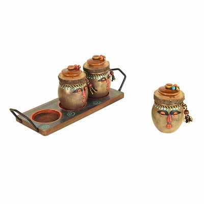 Happy Tribals Storage Jars and Handcrafted Tray S04 - Dining & Kitchen - 5